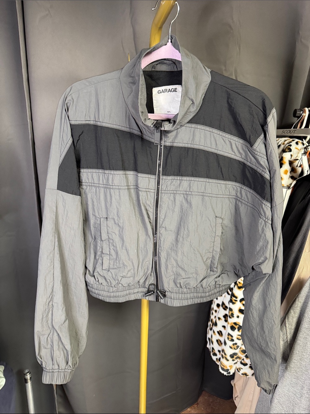 Garage Gray and Black Cropped Windbreaker Jacket